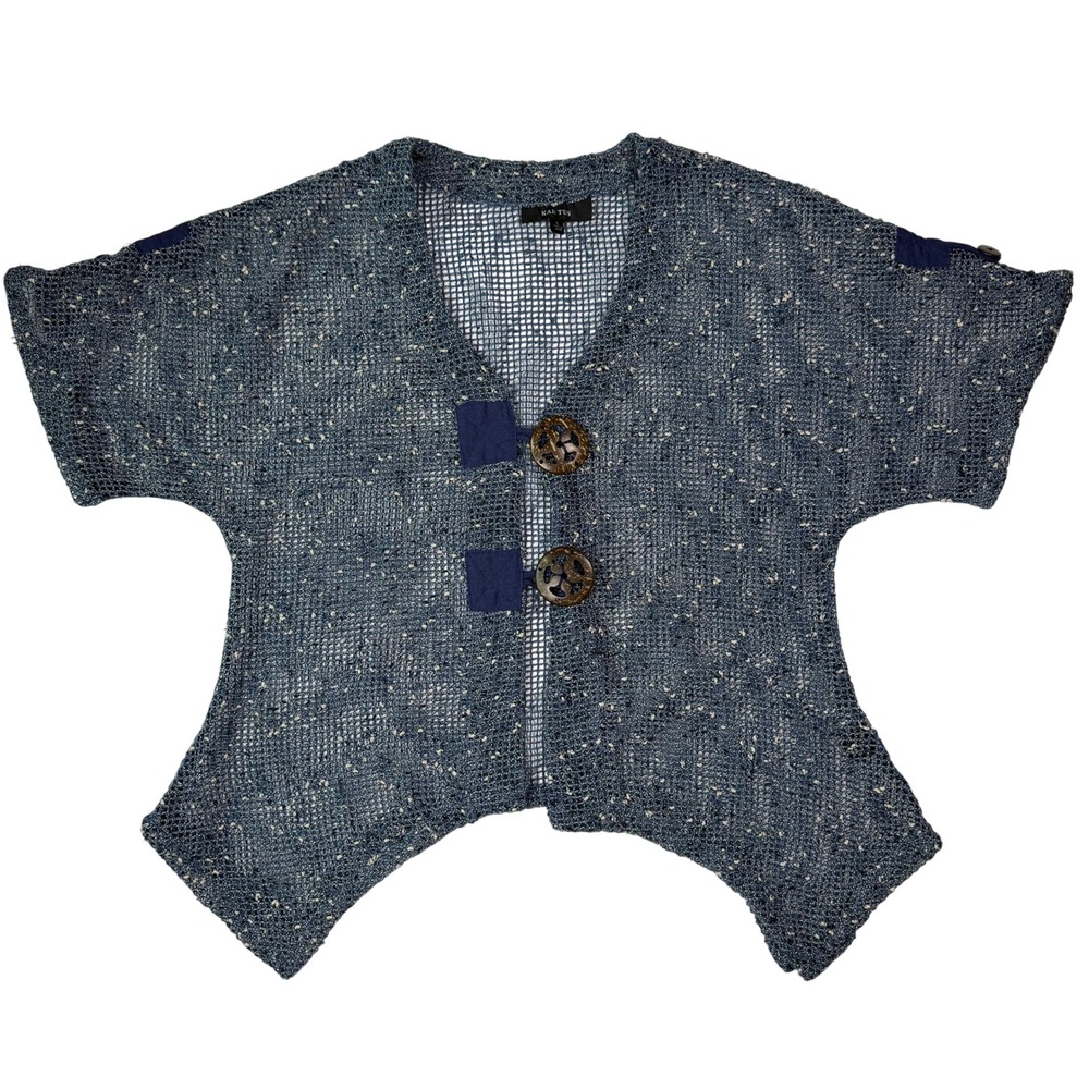 Kaktus Fisherman Boho Coastal Women Open Weave Knit Cardigan Blue Cotton
